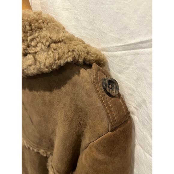 Vintage Shearling Sheepskin Suede Double Breasted Coat Car Jacket Buttons 70s - Picture 9 of 13